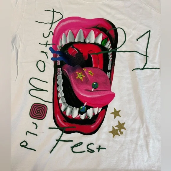 TRAVIS SCOTT CACTUS JACK 2021 ASTROWORLD MOUTH TEE "WHITE” NWOT - Picture 2 of 4